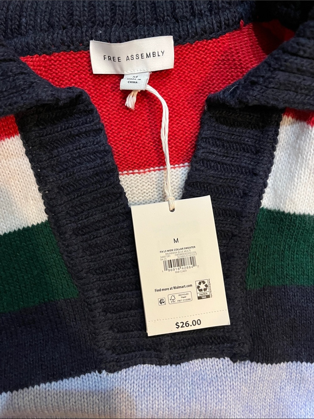 Medium (but oversized) Free Assembly Striped Notch Neck Collared Sweater - Picture 6 of 8
